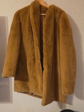 Express Faux Fur Pea Coat in Camel